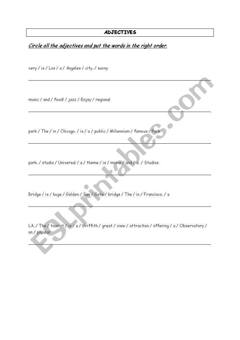 Adjectives worksheet