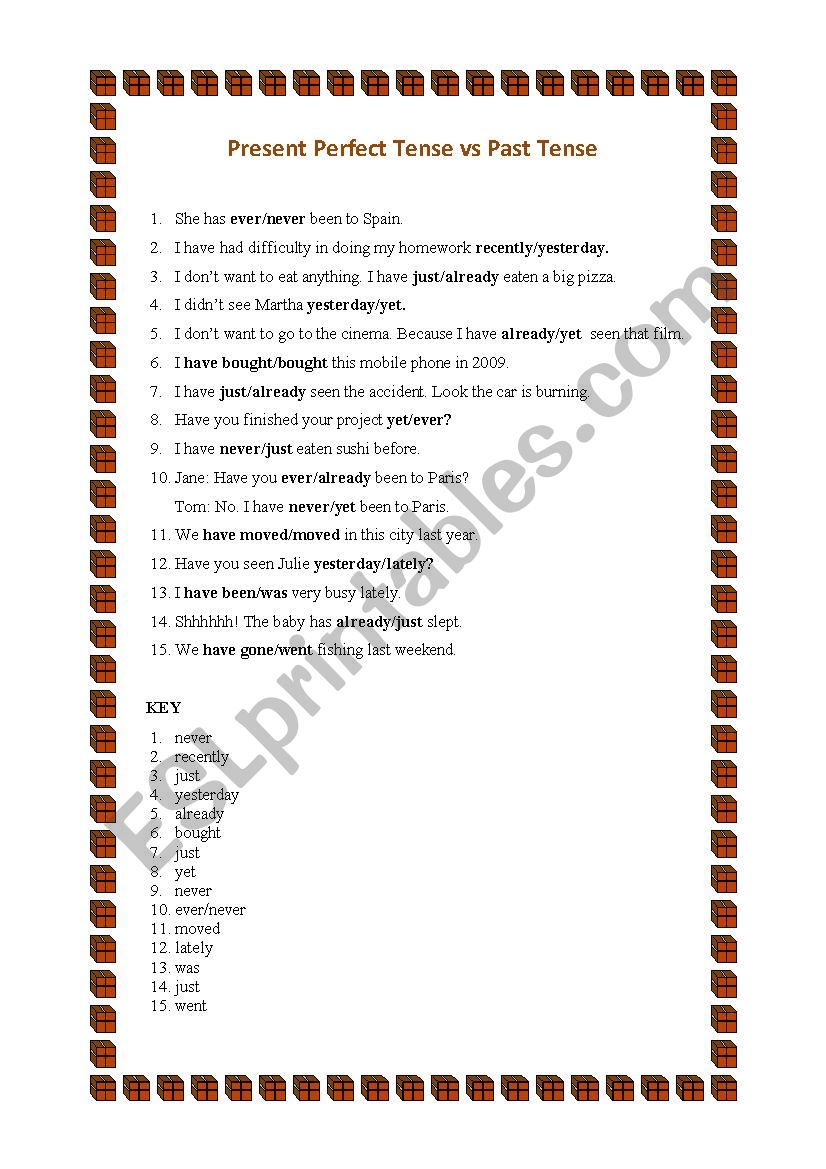 Present Perfect vs Past Tense worksheet