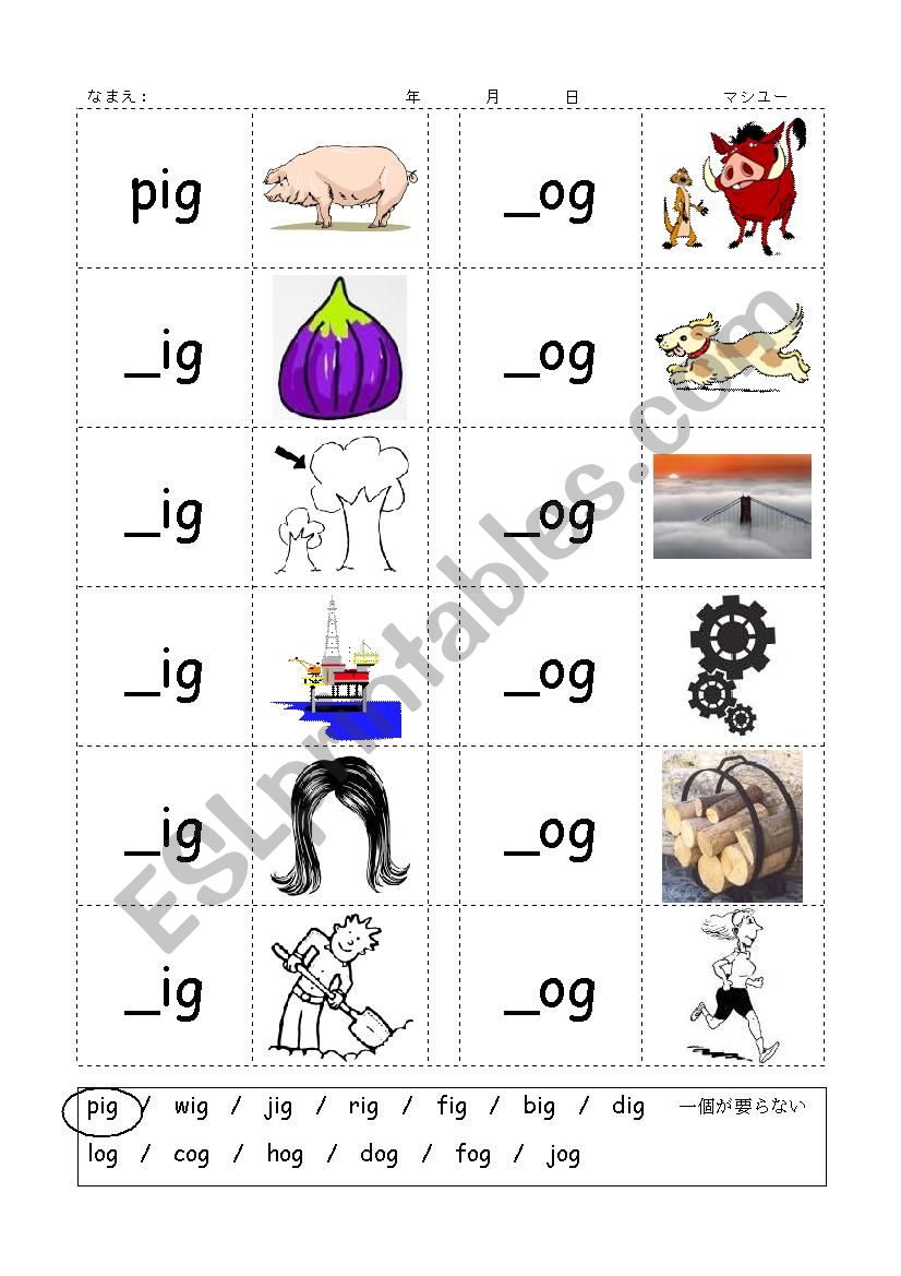 Phonics - 3 letter words (CVC) - Writing -IG / -OG