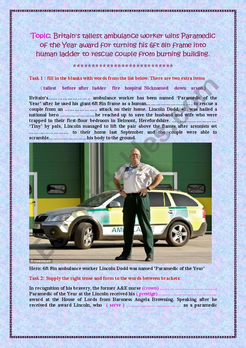 Article: Britains tallest ambulance worker .