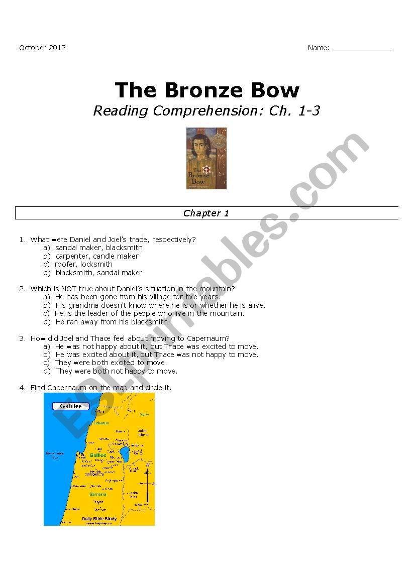 The Bronze Bow Reading Comprehension Chapters 1-3 Student
