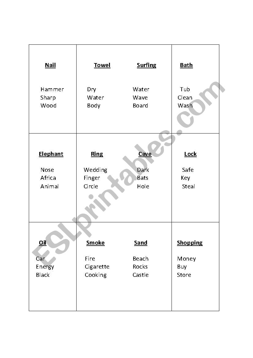 Tabu  worksheet