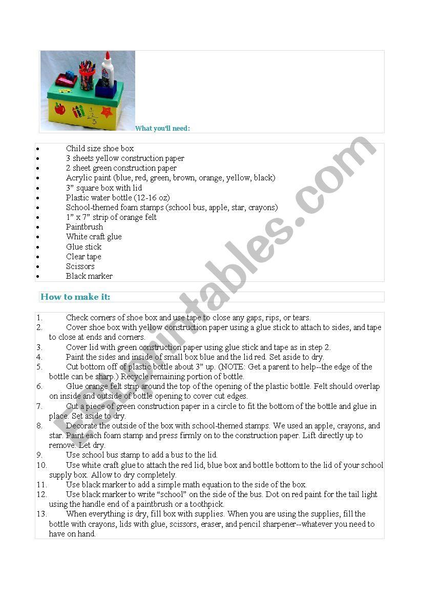 Back to school craft worksheet