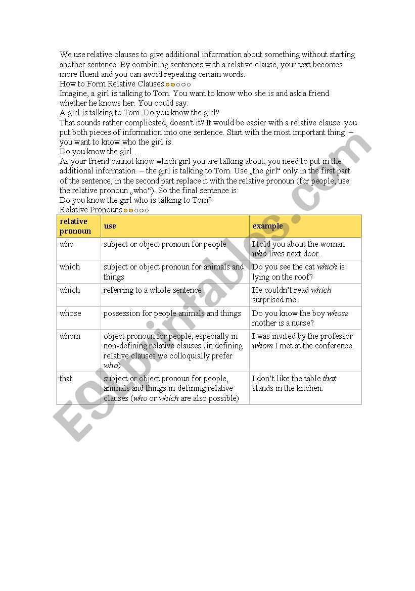 Relative Clauses worksheet