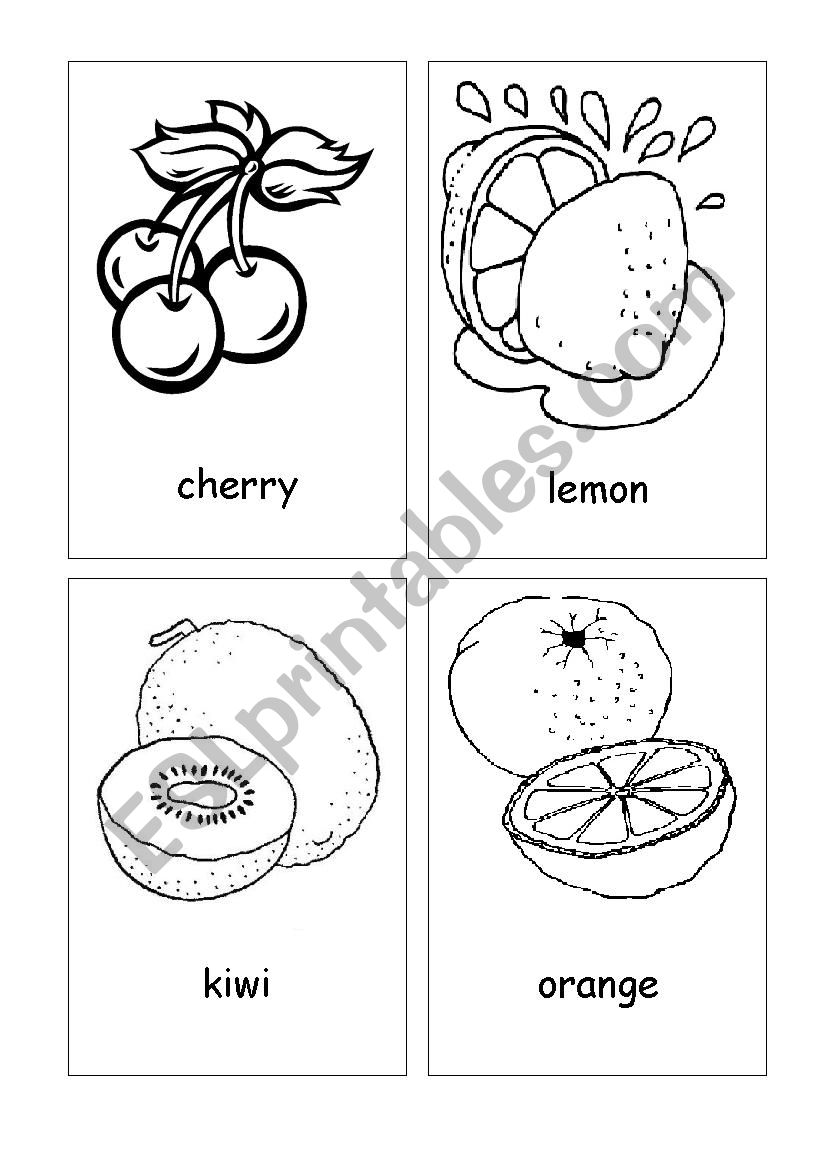 Fruits flash cards worksheet