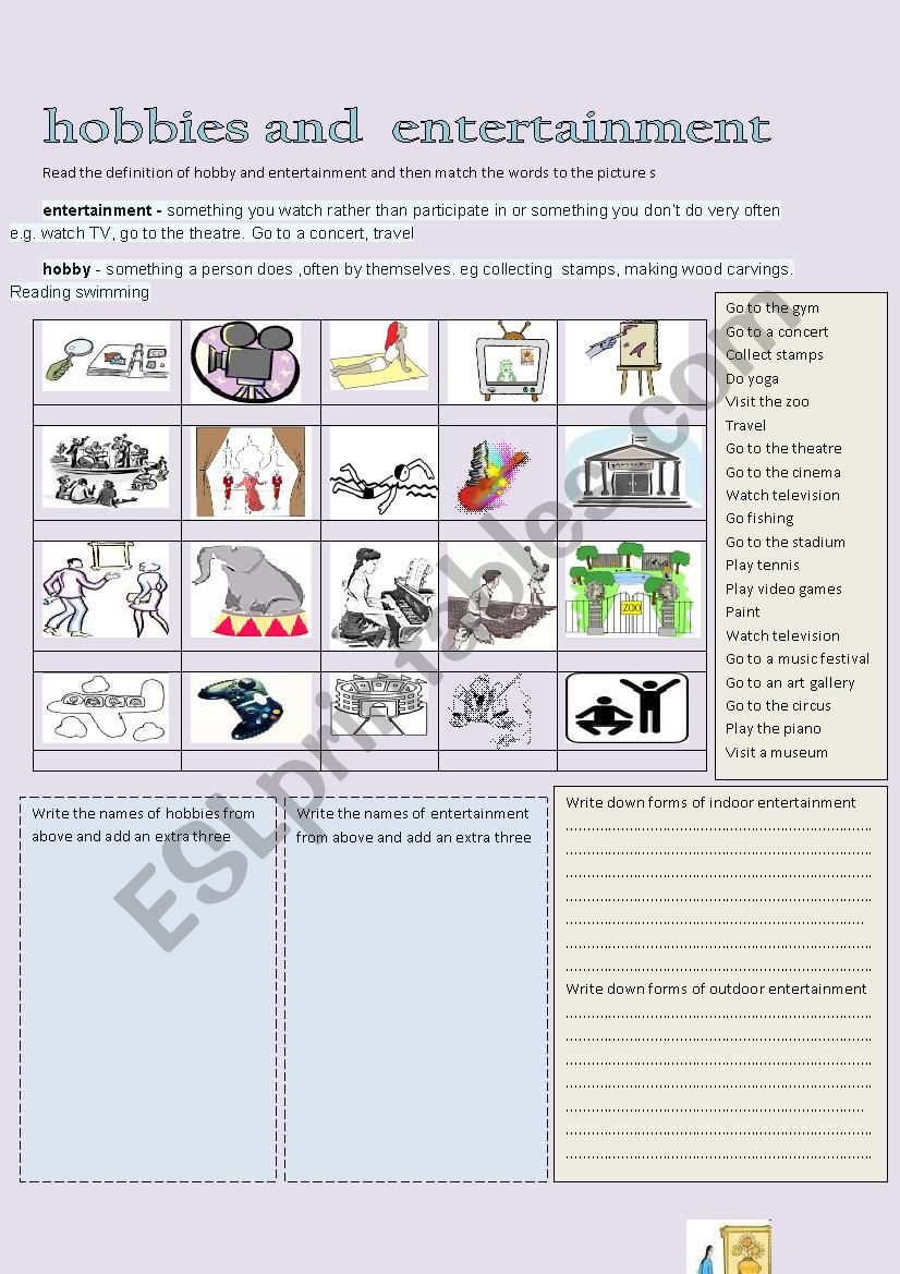 Hobbies and entertainment worksheet