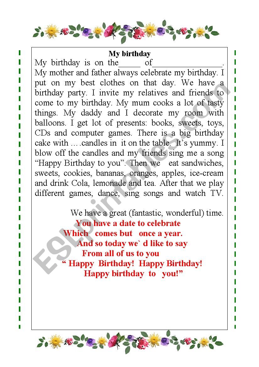 My birthday worksheet