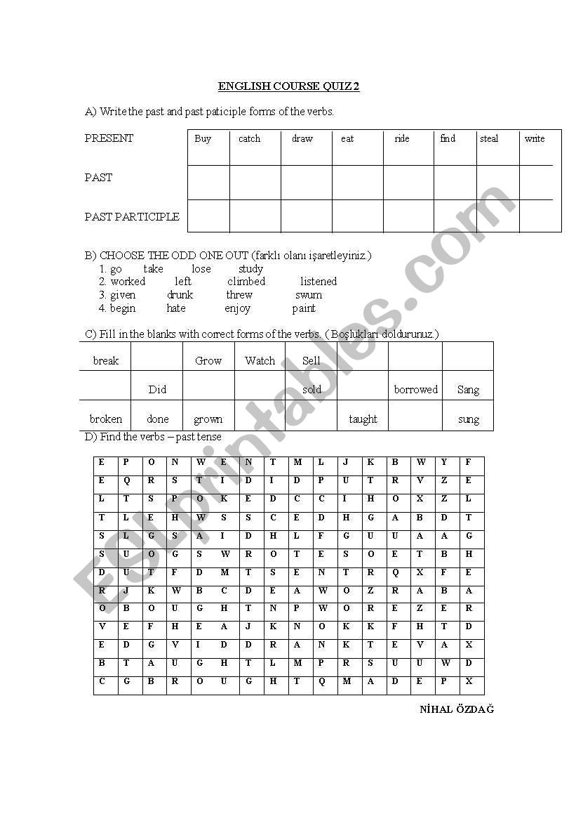 quiz for the past forms of the verbs