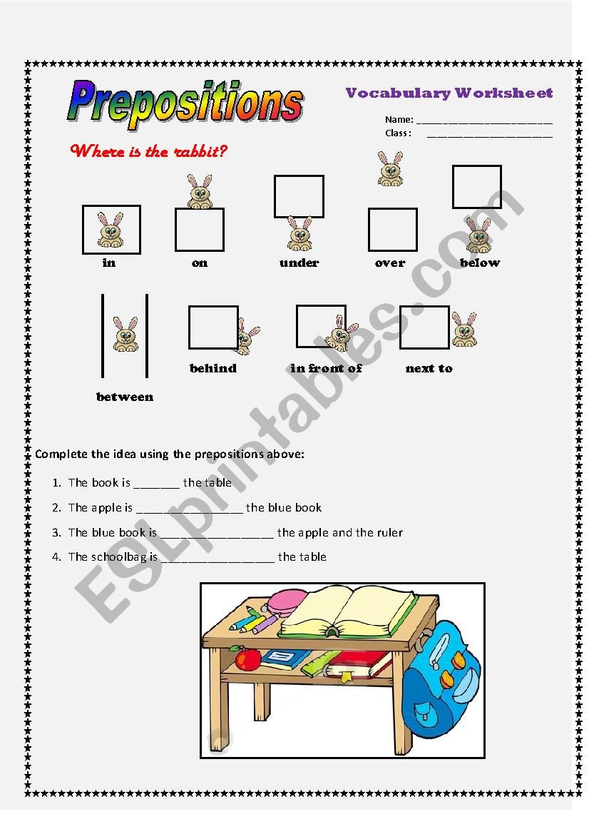 prepositions of place worksheet