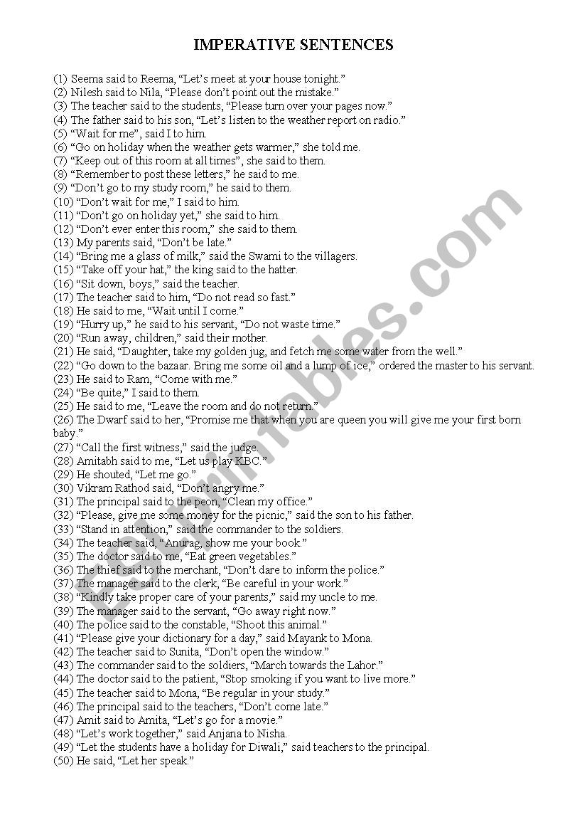 Direct-indirect speech worksheet