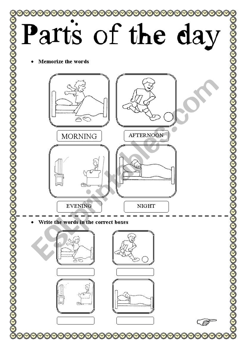 Parts of the day dice worksheet