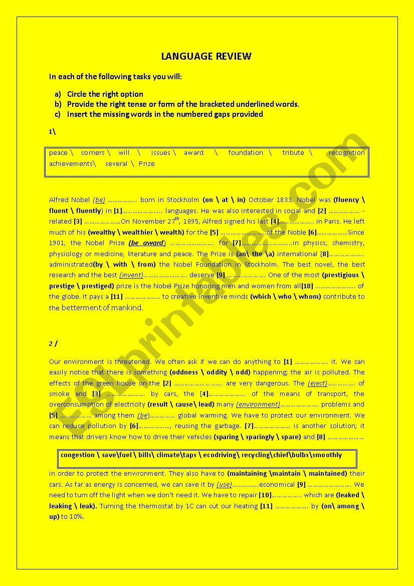 Bac. tasks worksheet