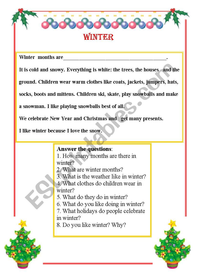 WINTER worksheet