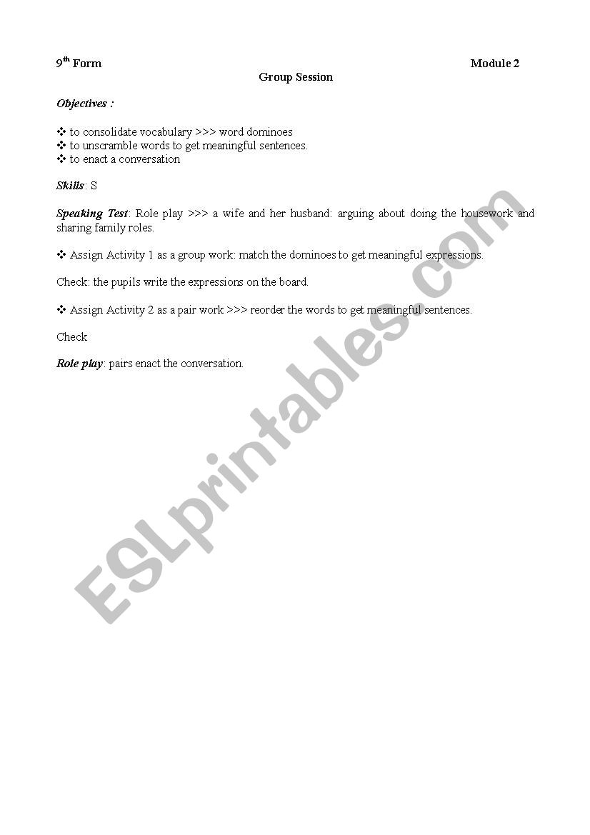 Group Session education worksheet