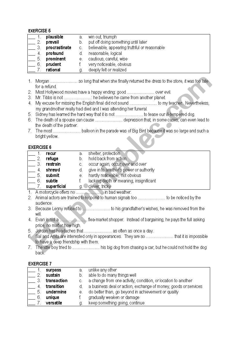 Vocabulary Exercises (part II)