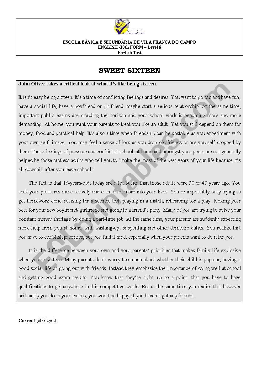 10th form test worksheet