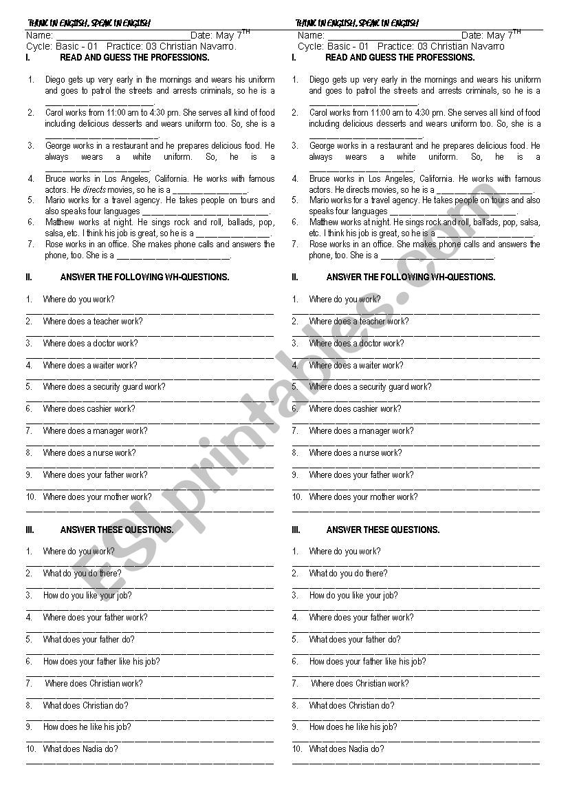 JOBS worksheet