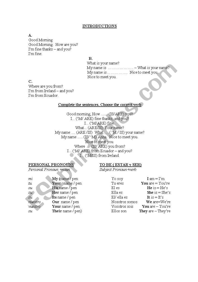 Introductions worksheet