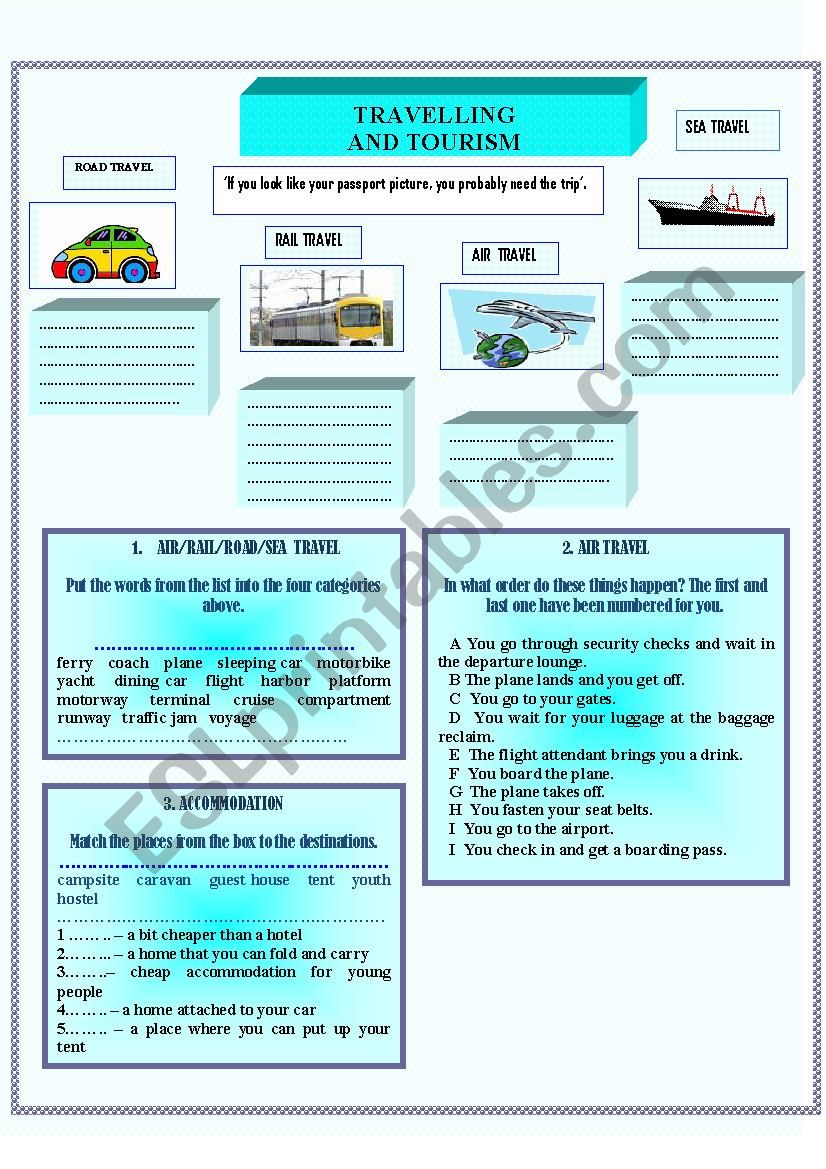 Travelling and Tourism worksheet