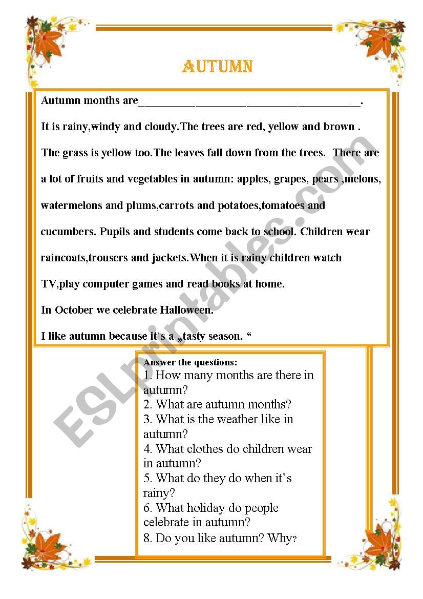 Autumn worksheet