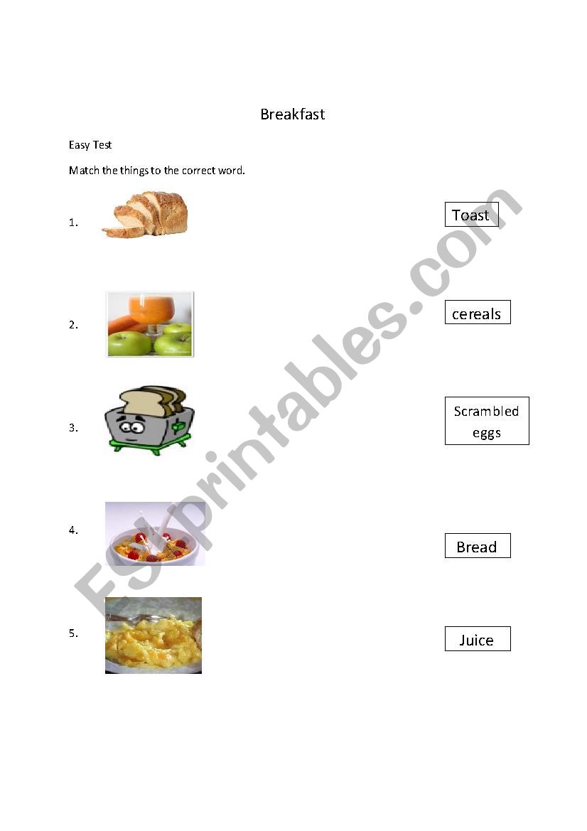 breakfast worksheet