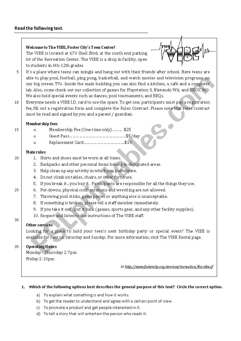 Teens meeting places worksheet