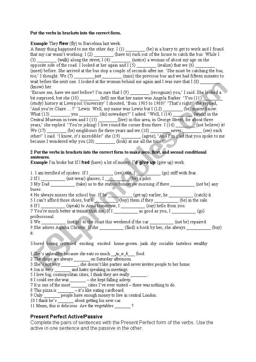 mixed tenses, 1st and 2nd conditional, vocabulary
