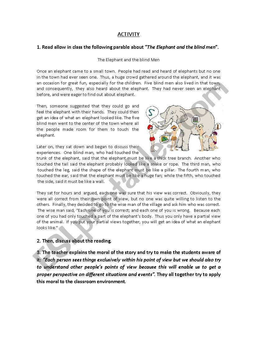 The parable about “The Elephant and the blind men”. The parable about “The Elephant and the blind men”.