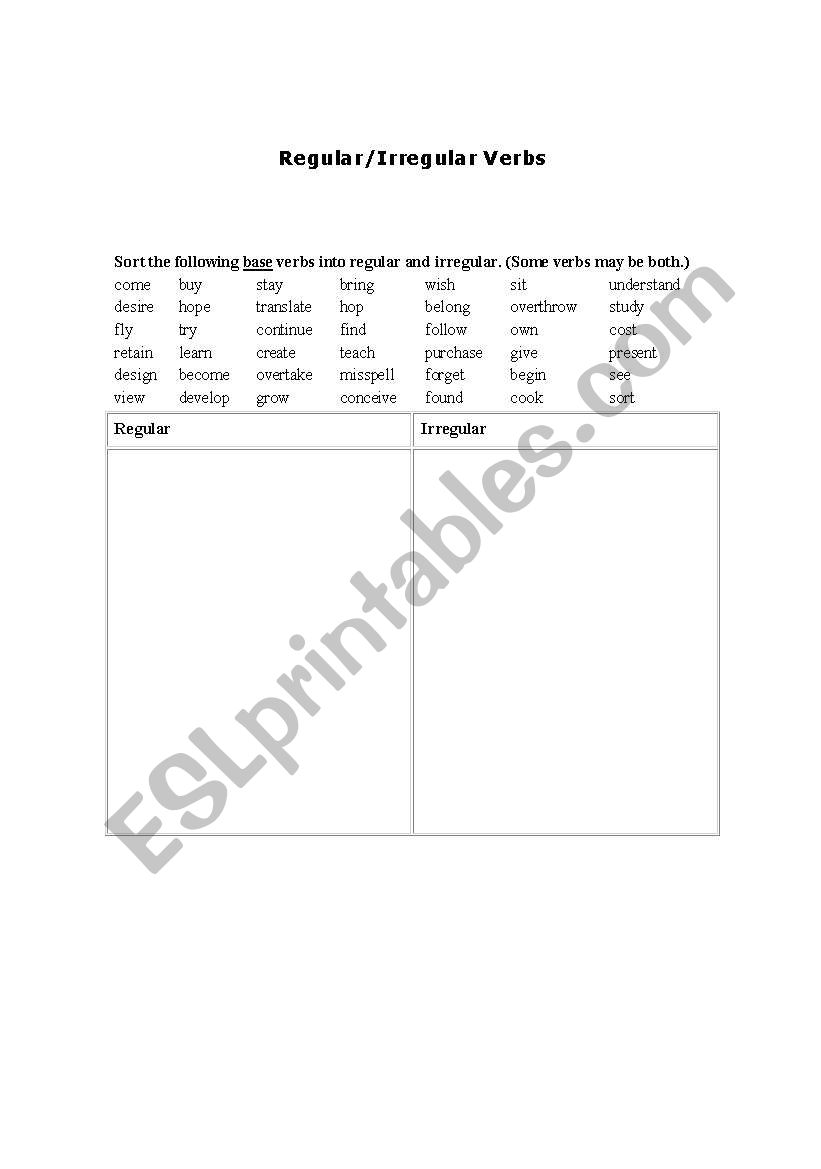 REGULAR - IRREGULAR VERBS worksheet