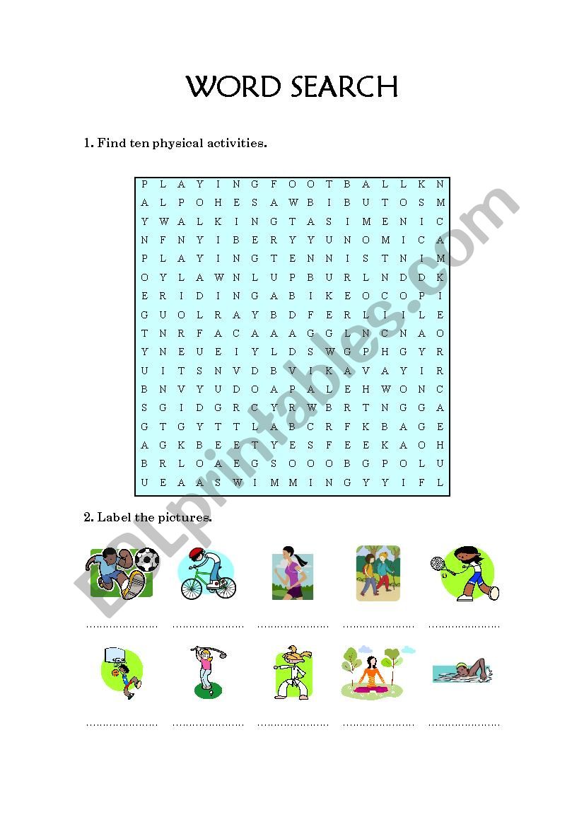 sports word search worksheet