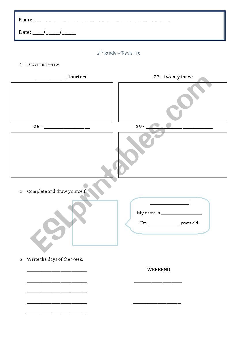 Revisions worksheet