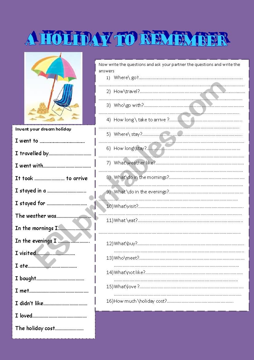  a holiday to remember  worksheet