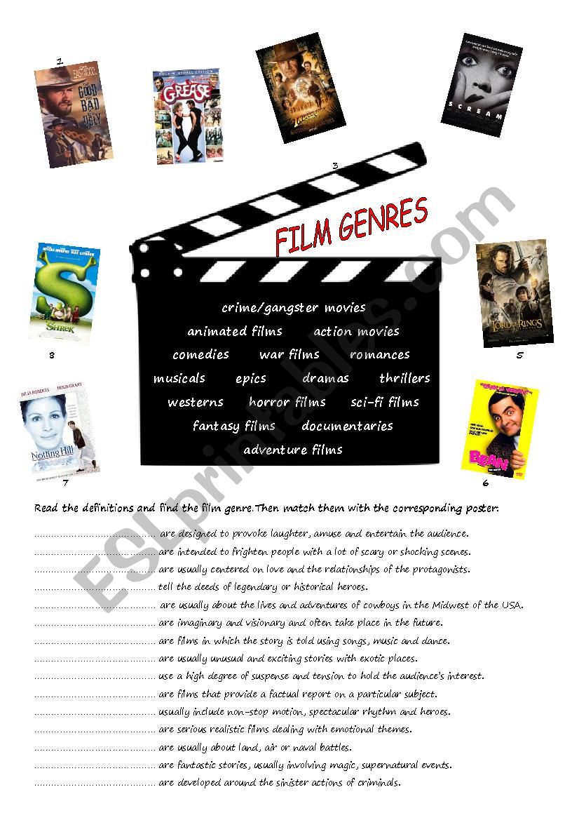 Film genres worksheet