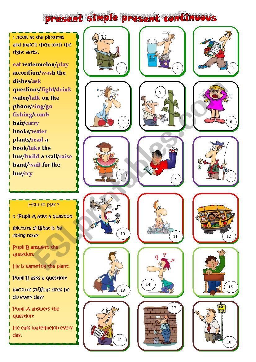 present simple and present continuous (speaking)