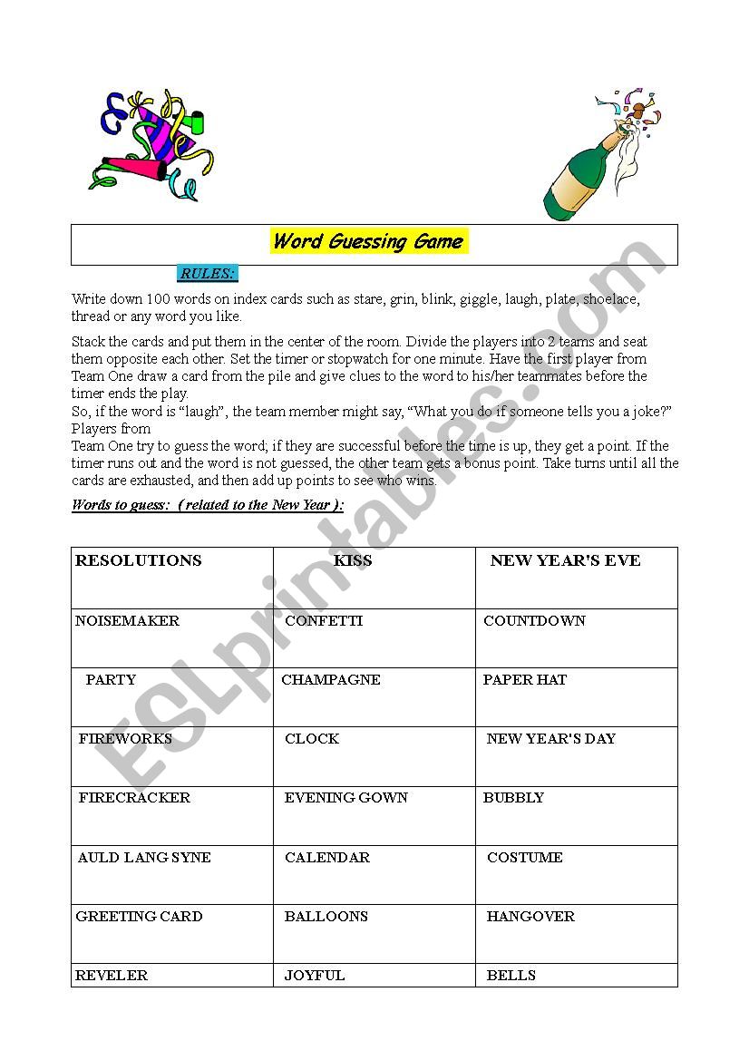 New Year guessing game  worksheet