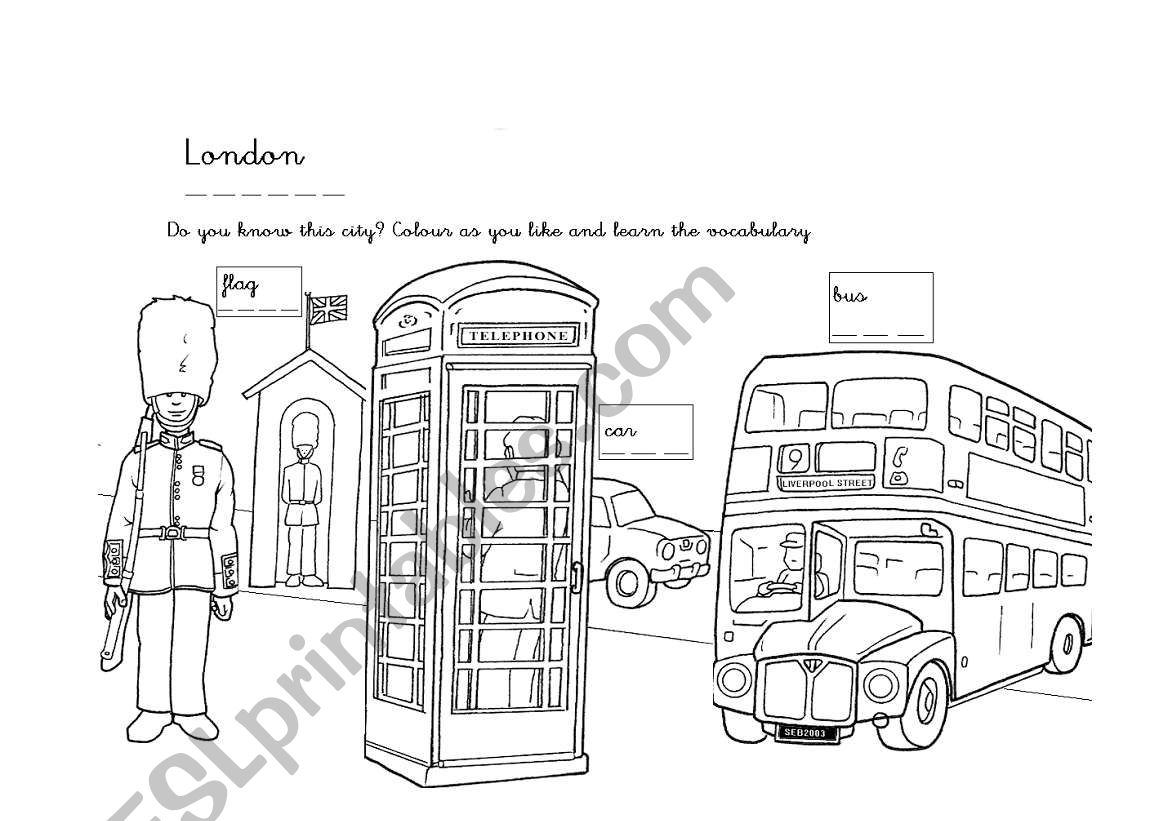 london colouring worksheet for small children 