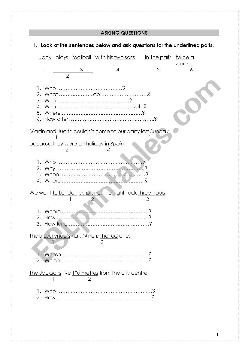 ASKING QUESTIONS worksheet