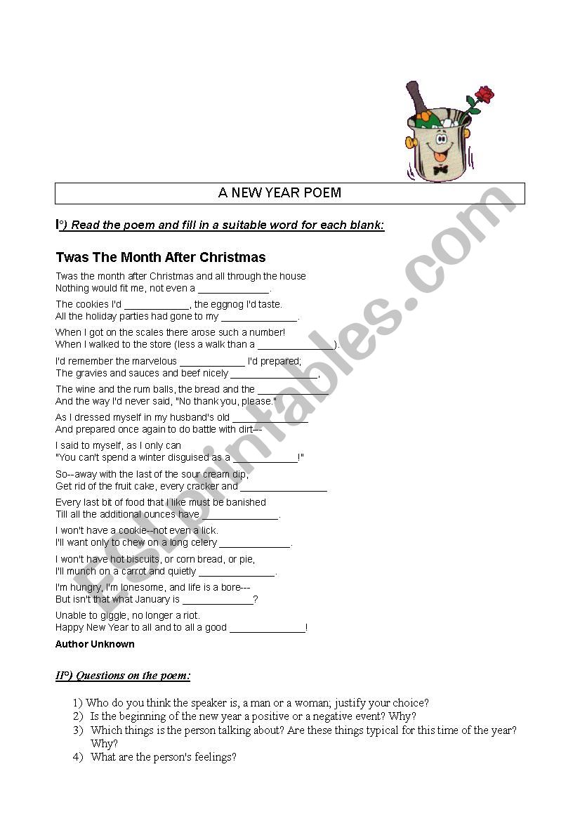 New Year Poems  worksheet