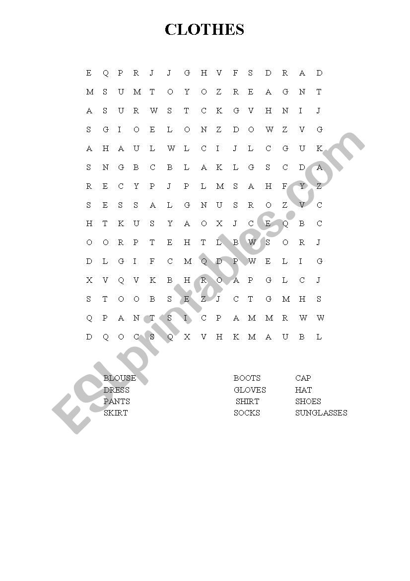 Clothes worksheet
