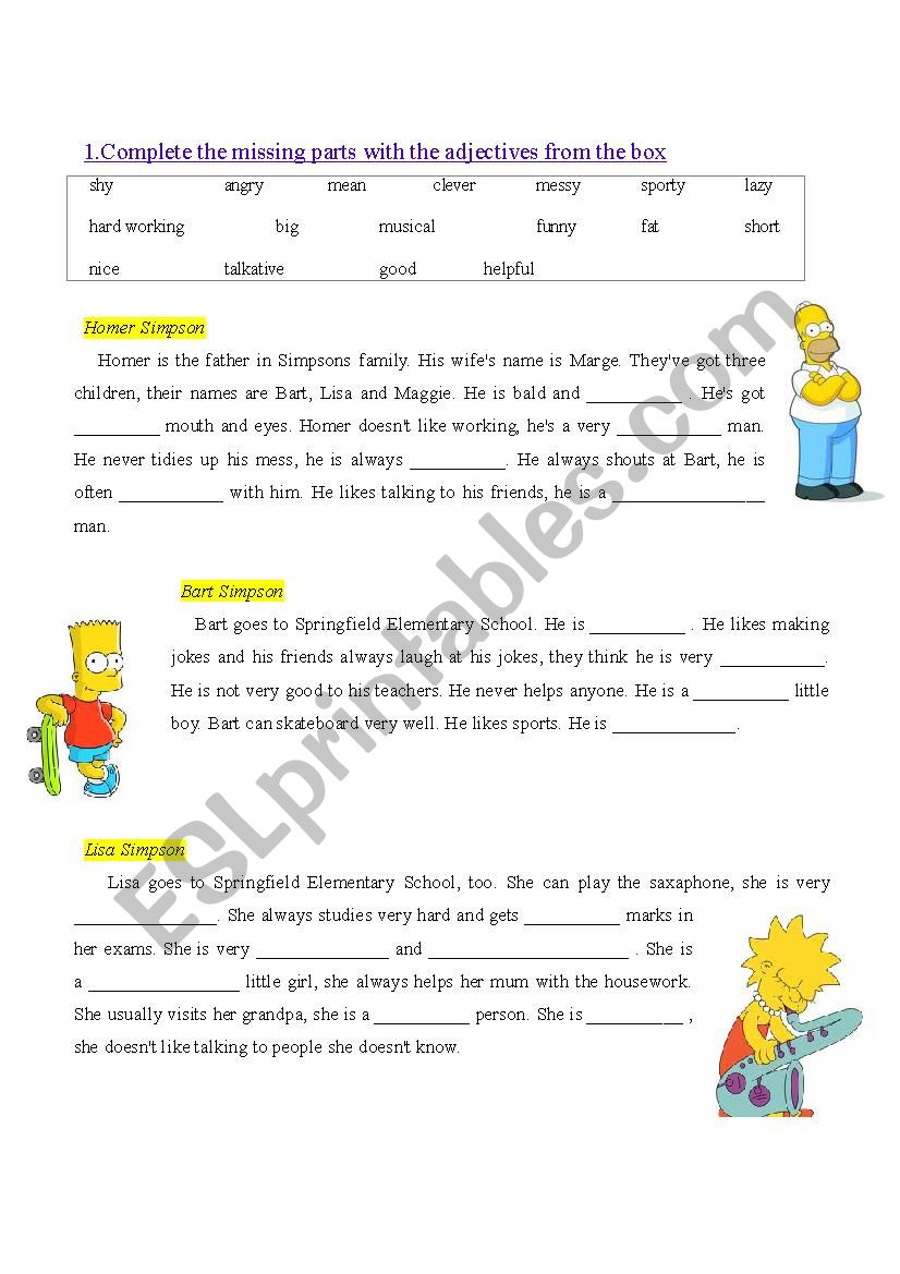 Adjectives worksheet