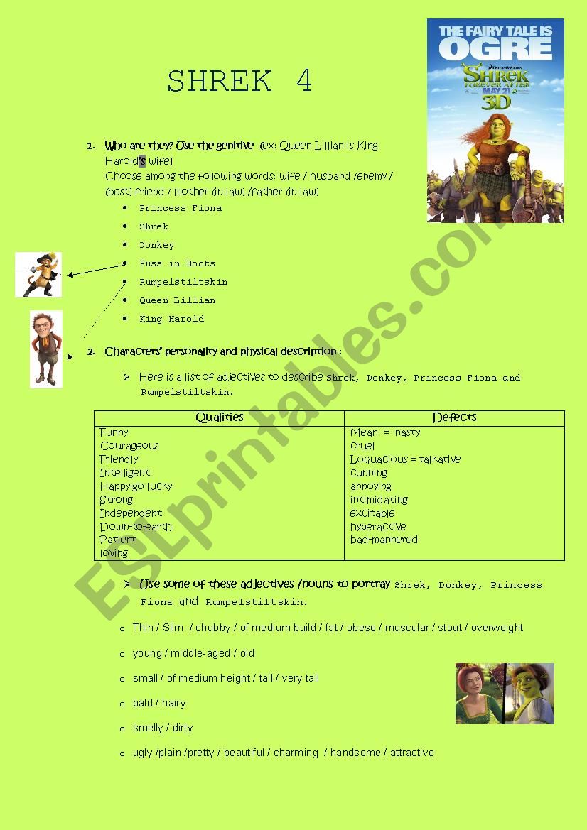 shrek worksheet