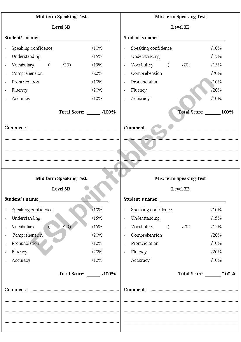 sample grading for speaking test