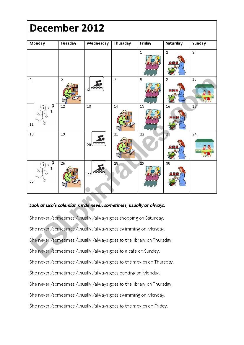 Adverbs of frequency worksheet