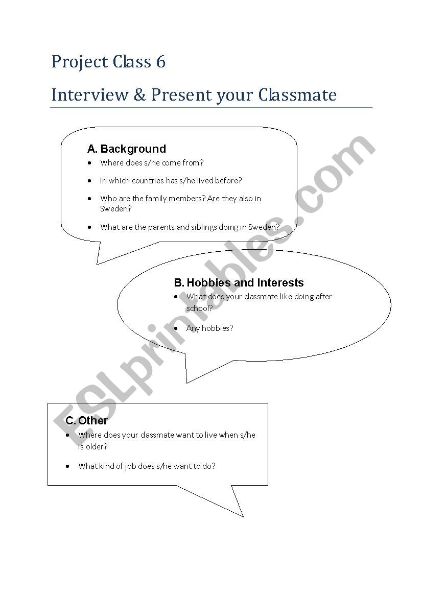 Interview your classmate worksheet
