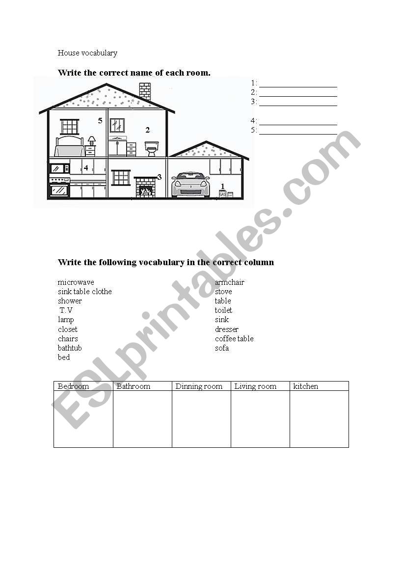 house vocabulary worksheet