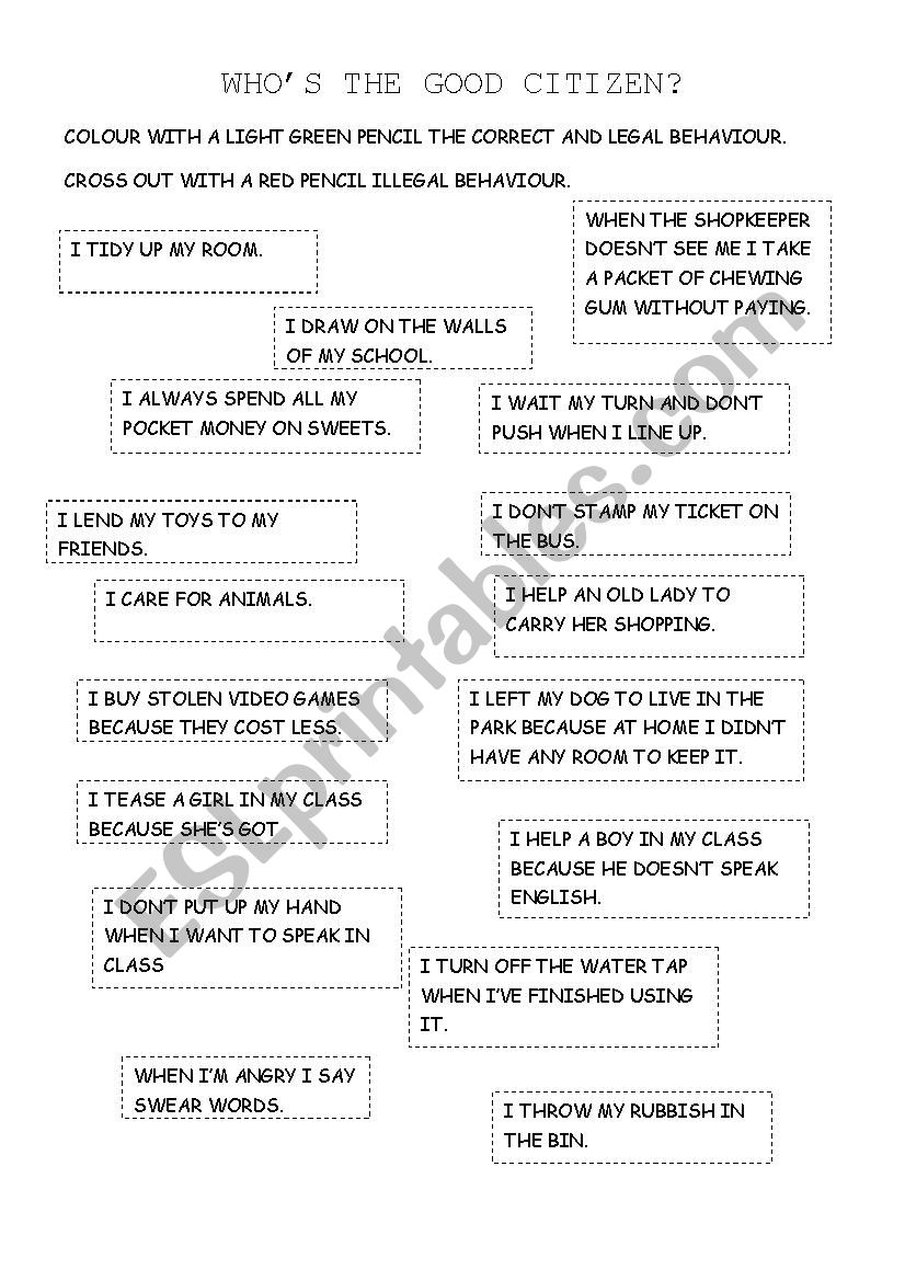 good citizen worksheet worksheet