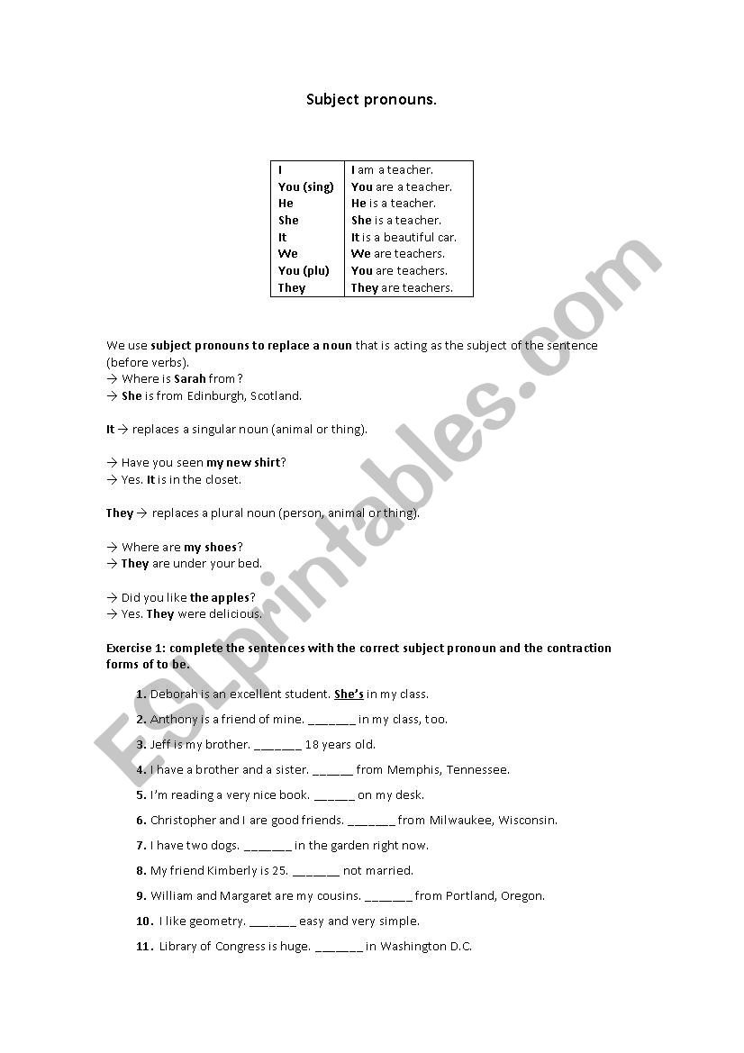 PRONOUNS AND POSSESSIVES worksheet