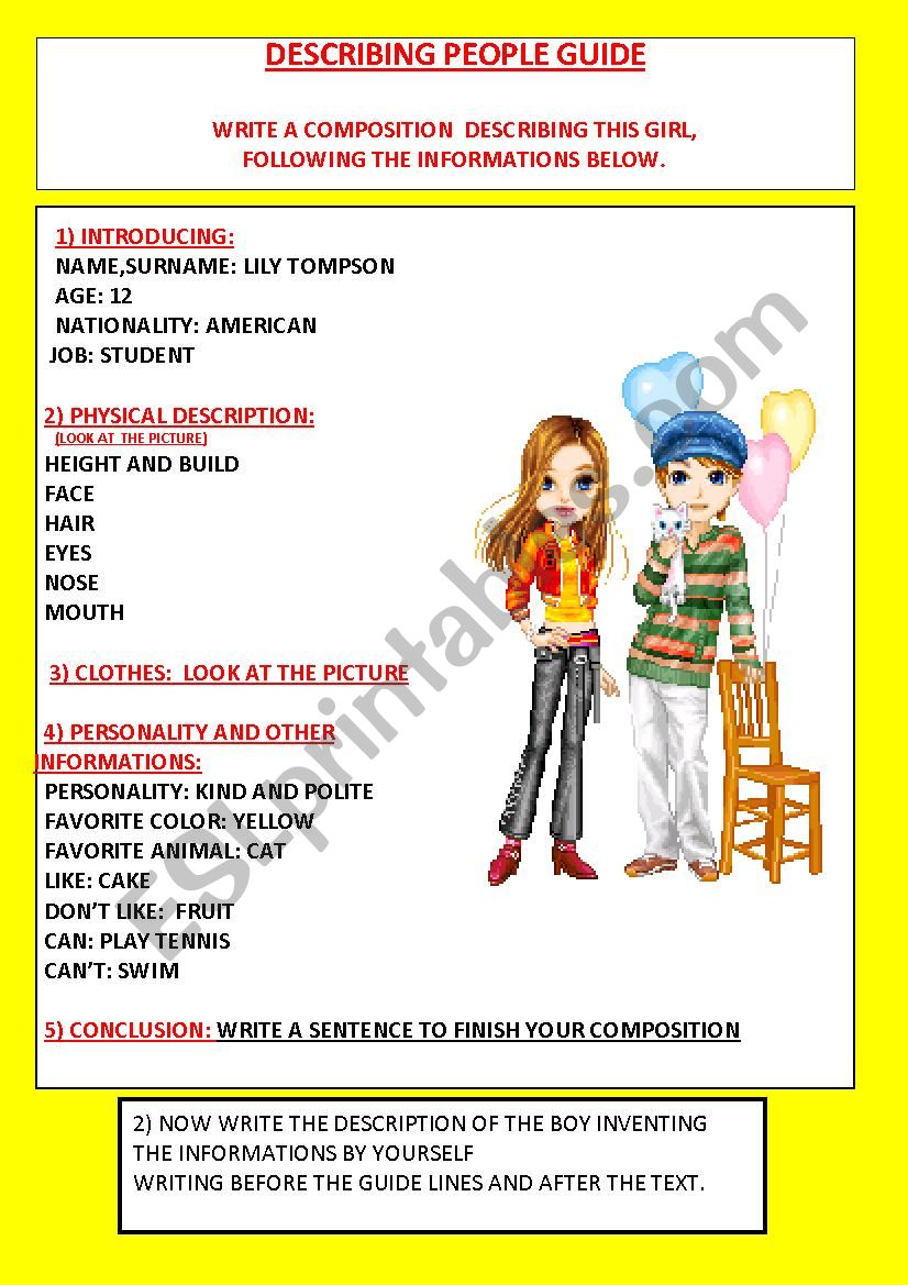 describing people guide lines worksheet