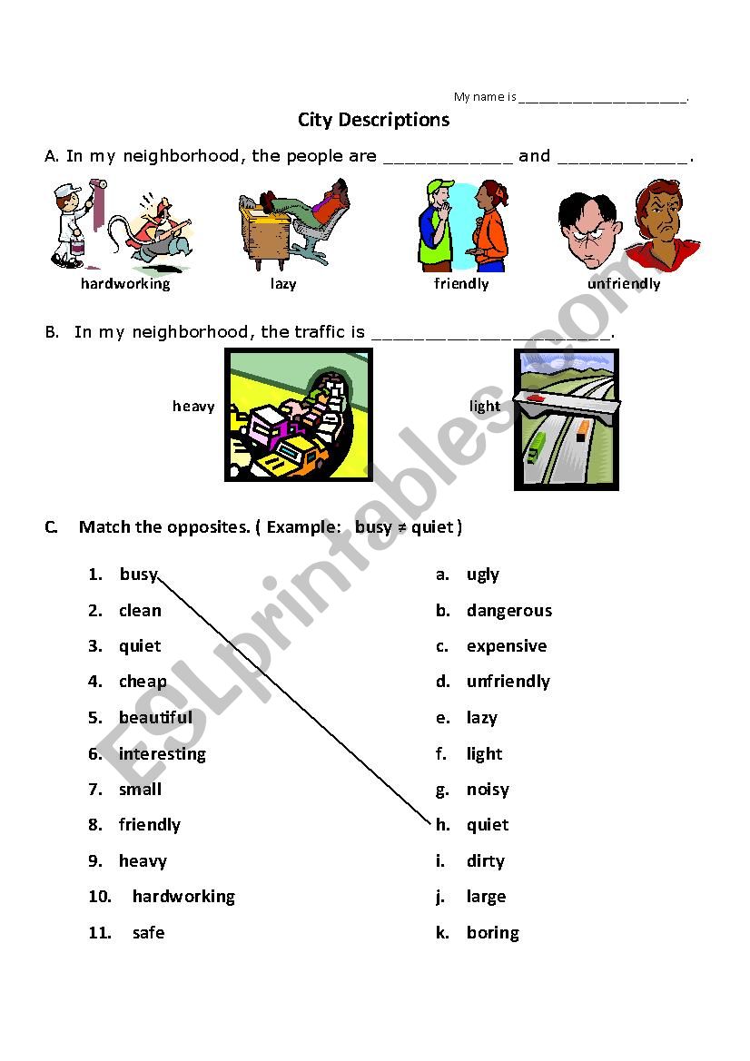 City Descriptions worksheet