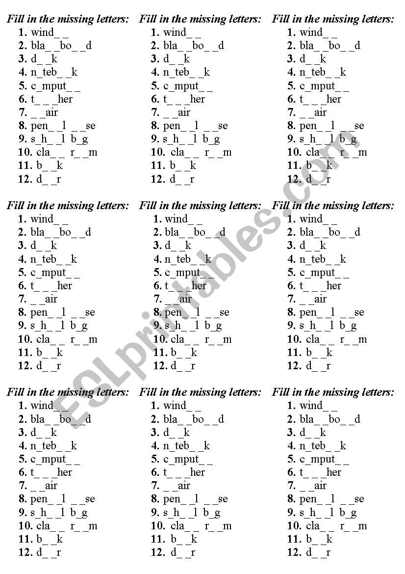 Classroom gaps worksheet
